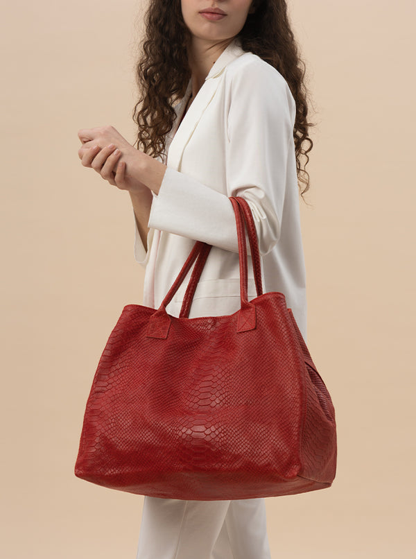 SHOPPER IN PELLE STAMPA PITONE IN 5 COLORI