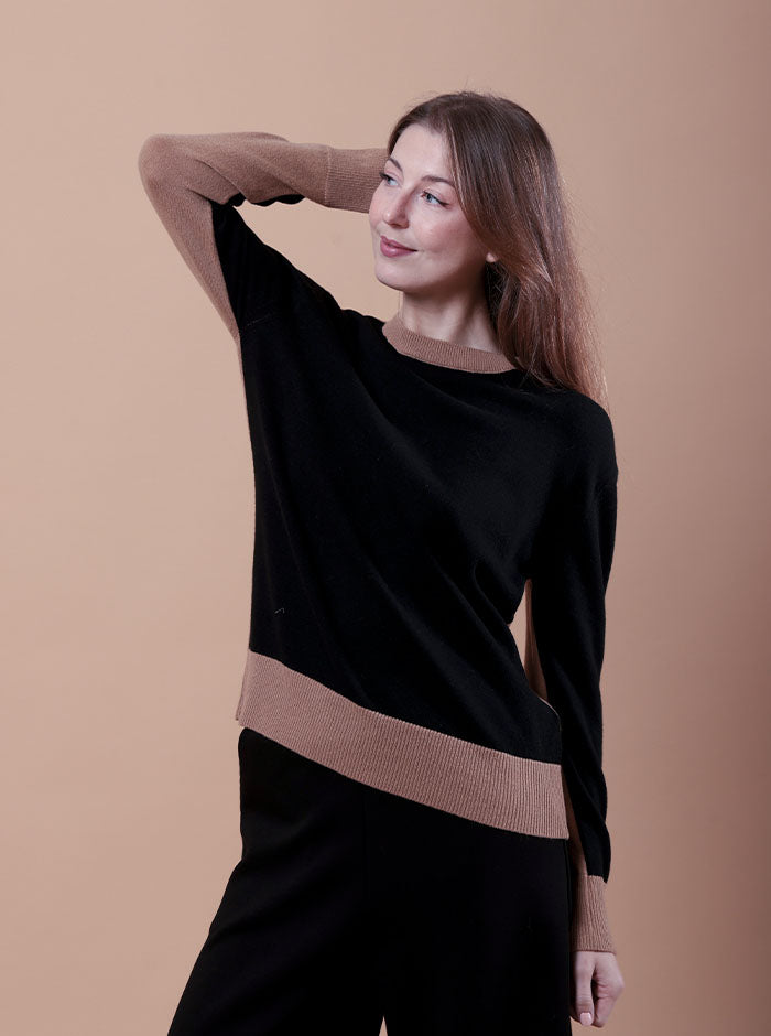 MAGLIA BICOLORE NERA E TABACCO